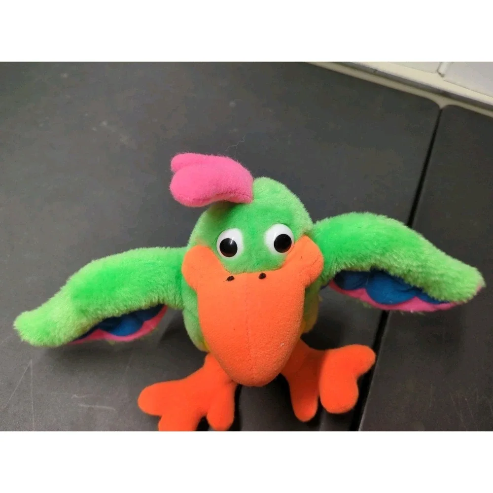 Vintage Neon Parrot Plush Toy Cloud 9 Green 12 Inch Bright Colors 80s 90s Retro